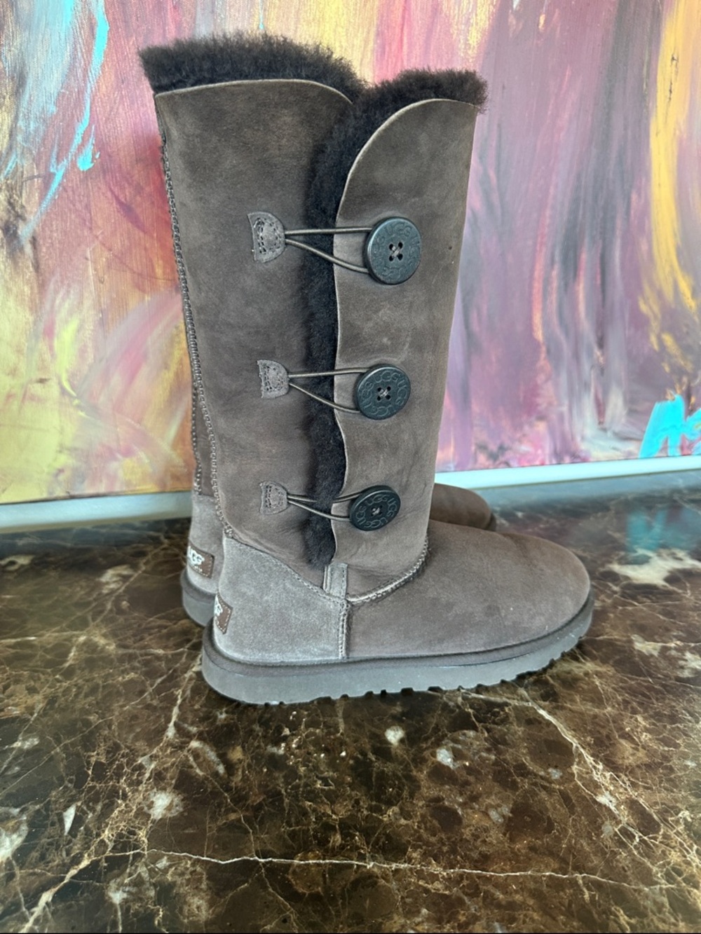 UGG Tall Triple Button Shearling Boots - Chocolate Brown